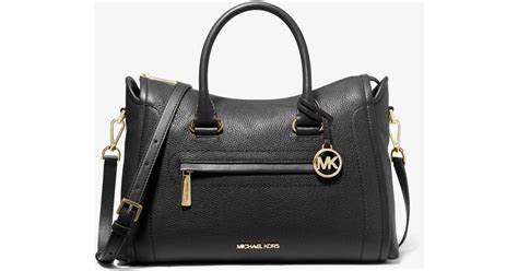 michael kors carine large pebbled leather satchel|michael kors large leather satchel.